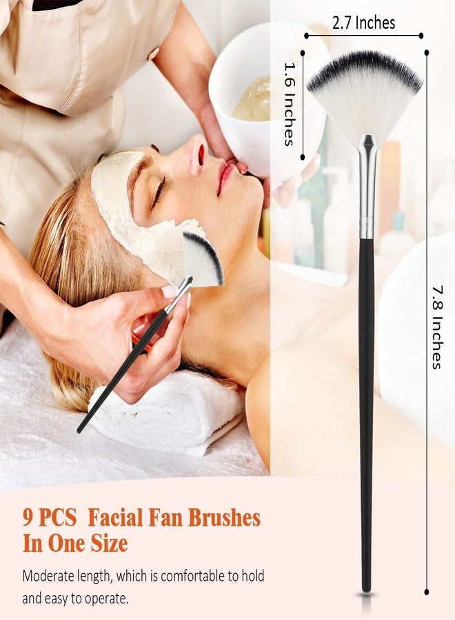 Maitys 9 Pieces Facial Fan Mask Brushes, Soft Facial Applicator Brushes Tools for Peel Glycolic Makeup for Mud Cream(Black and Silver) - Image 2